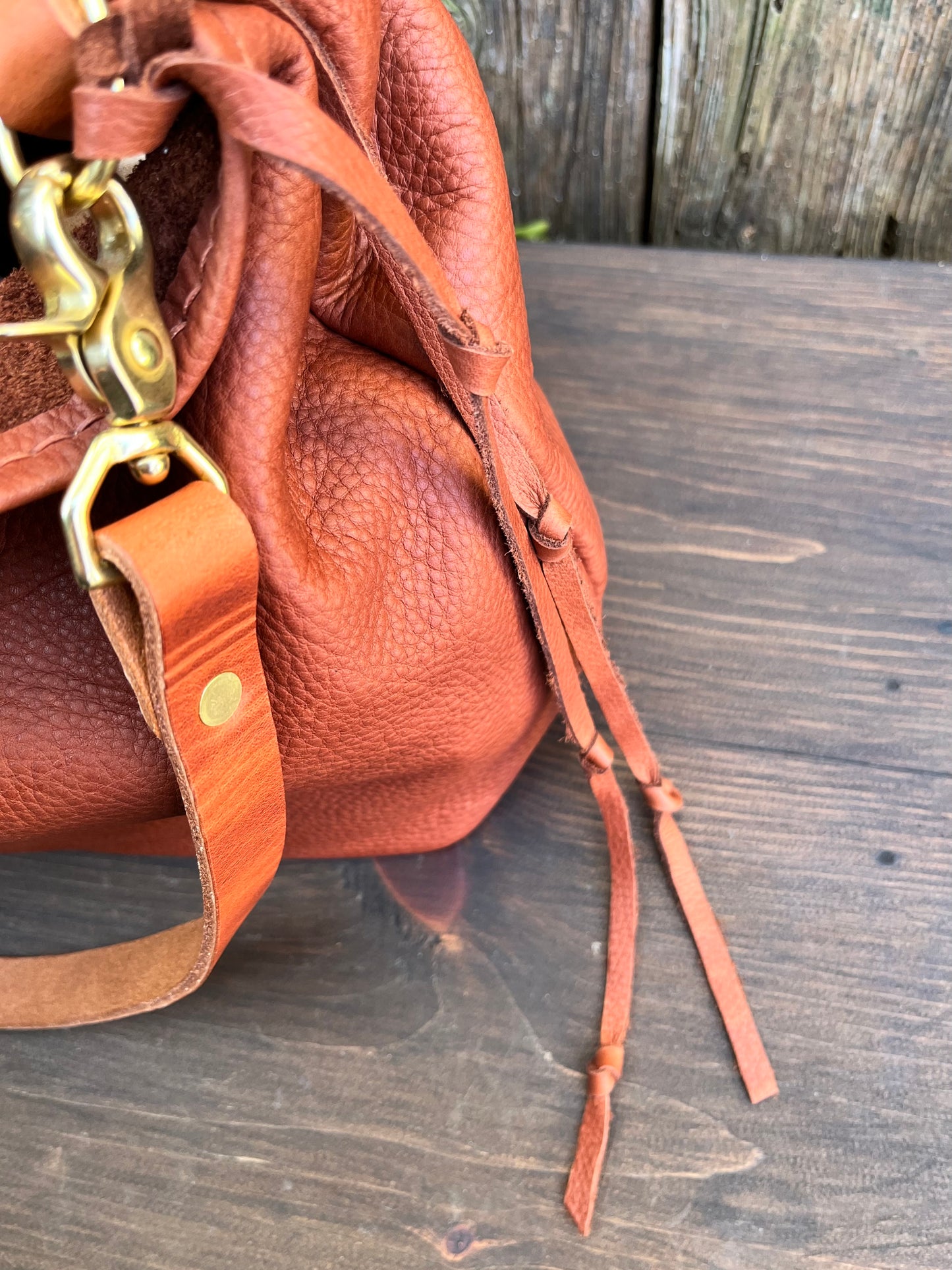 Mimi Slouch Bag in Brandy Naked Cow with Leather Tassel Accents