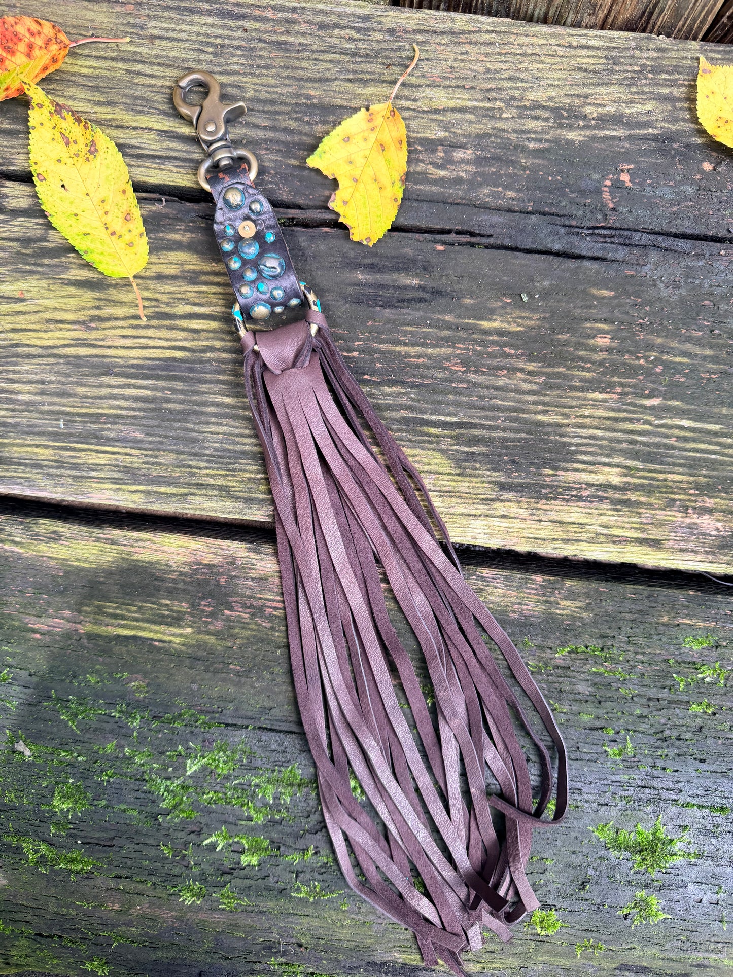 Boho Grungy Boot Strap Tassel in Dark Brown Deerskin, OOAK