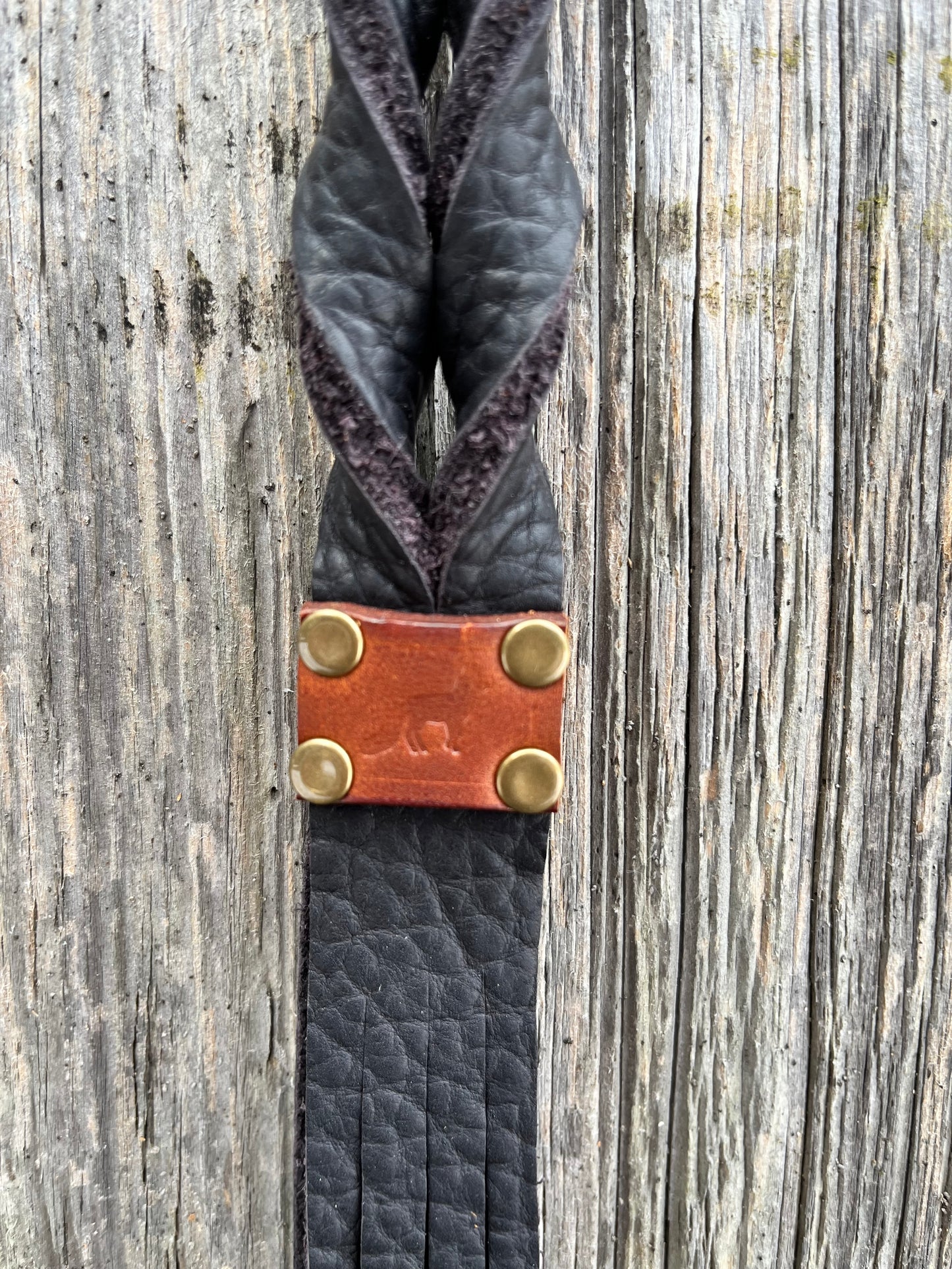 Twisted Fox Tag Leather Tassel with Black & Brown Ombré Fringe