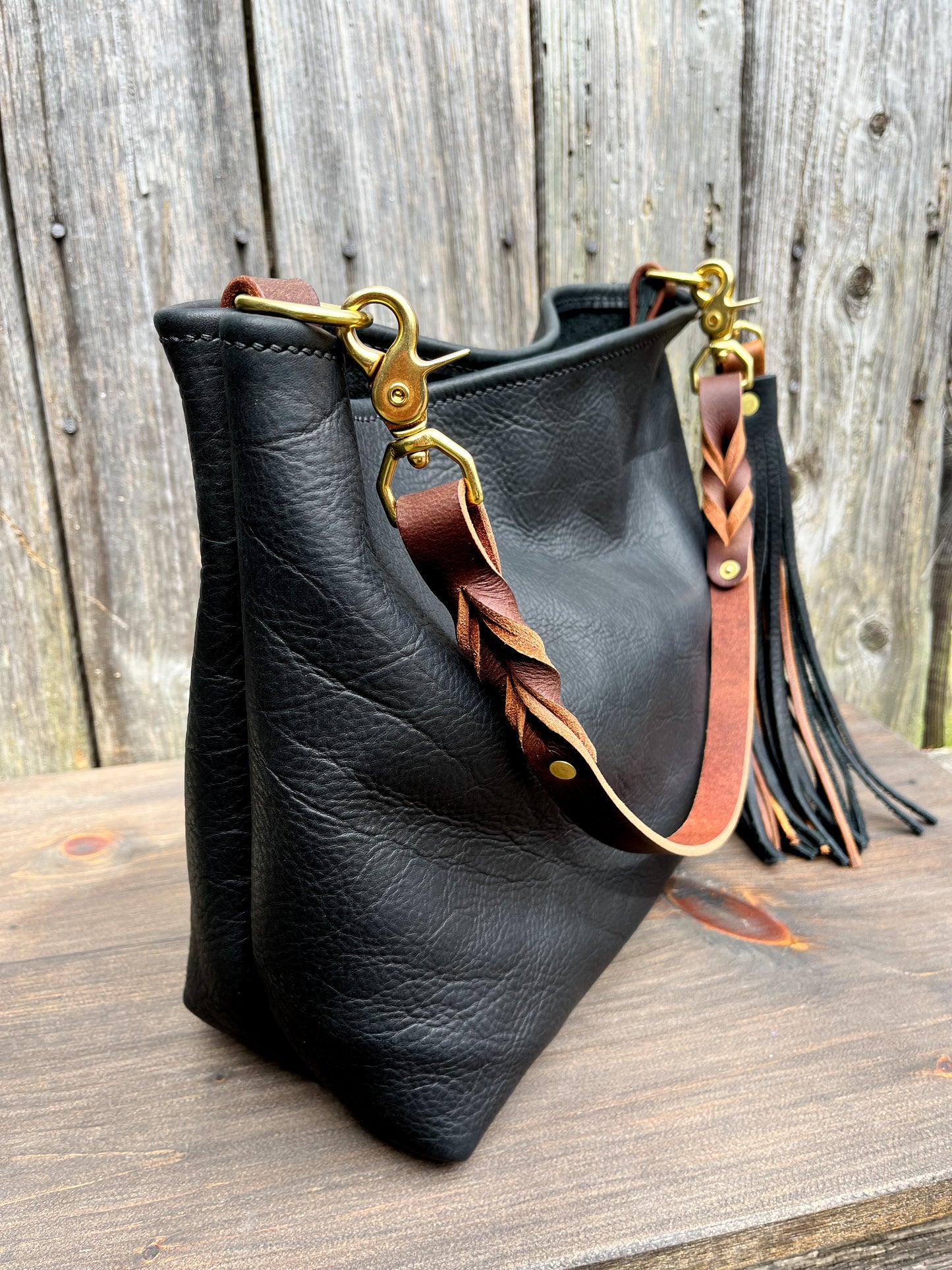 Mimi Slouch Bag in Black Kodiak with Leather Tassel