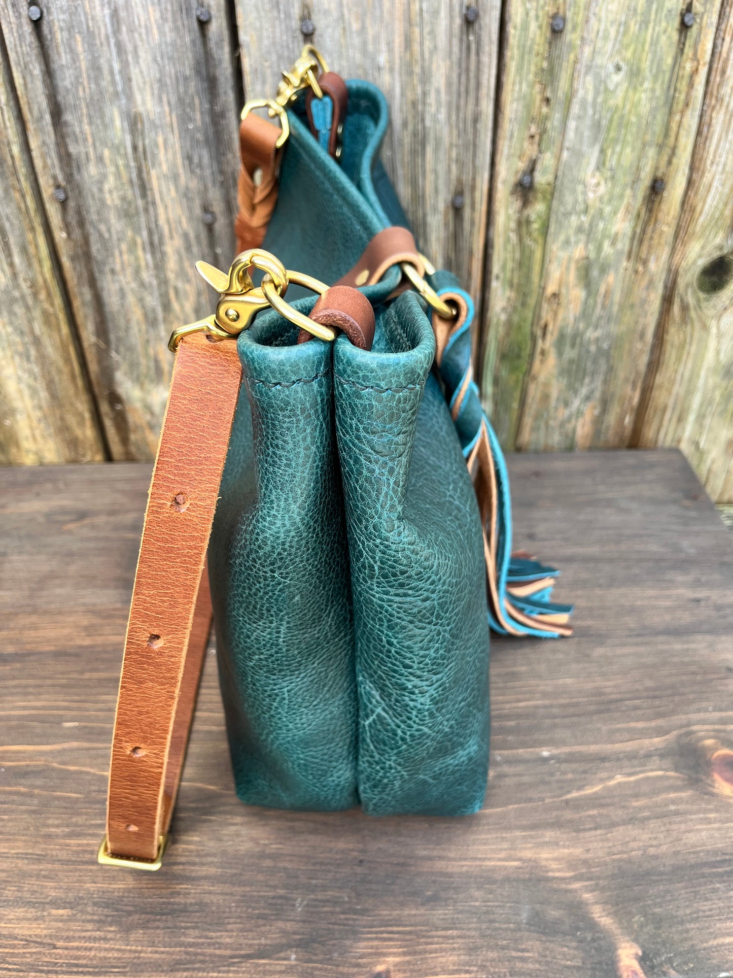 Mimi Slouch Bag in Blue Spruce with Braided Throwover Leather Tassel