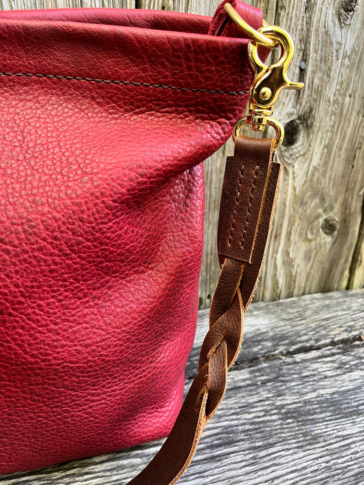 Carrie Hobo in Cherry Bison with Standard Leather Strap