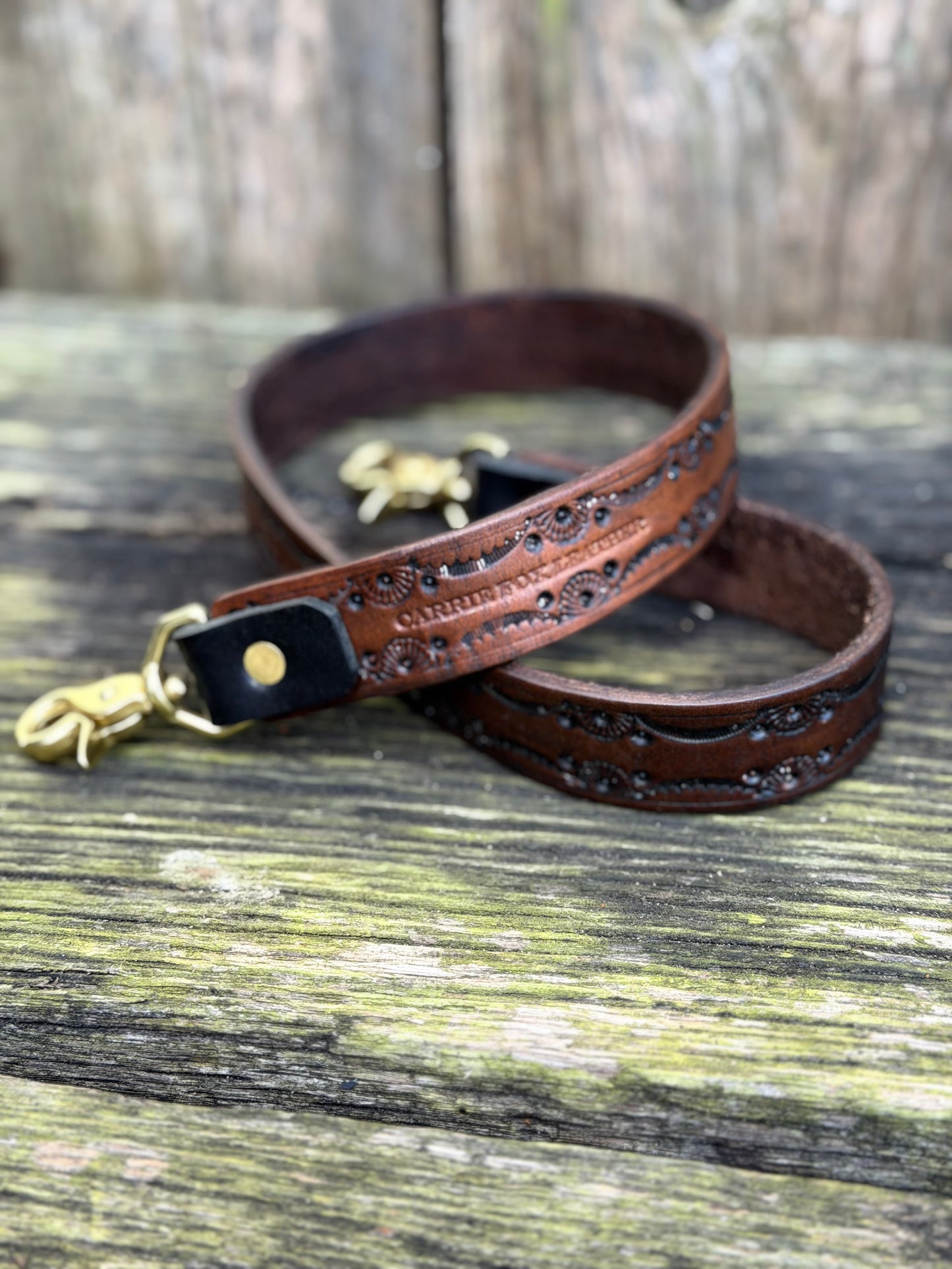 Cody Hand-Tooled Leather Shoulder Strap in Antique Brown - MTO