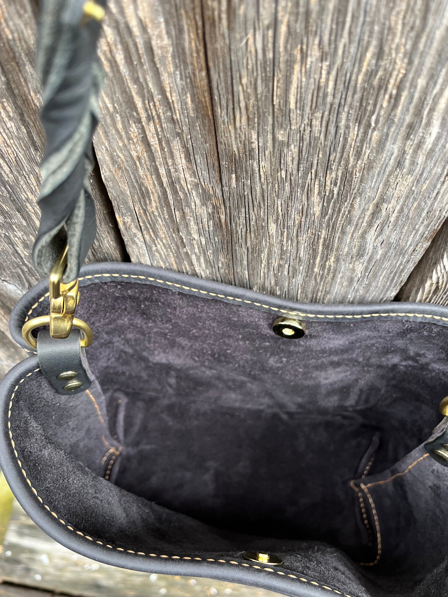 Emma Shoulder Bag in Classic Black Distressed Bison