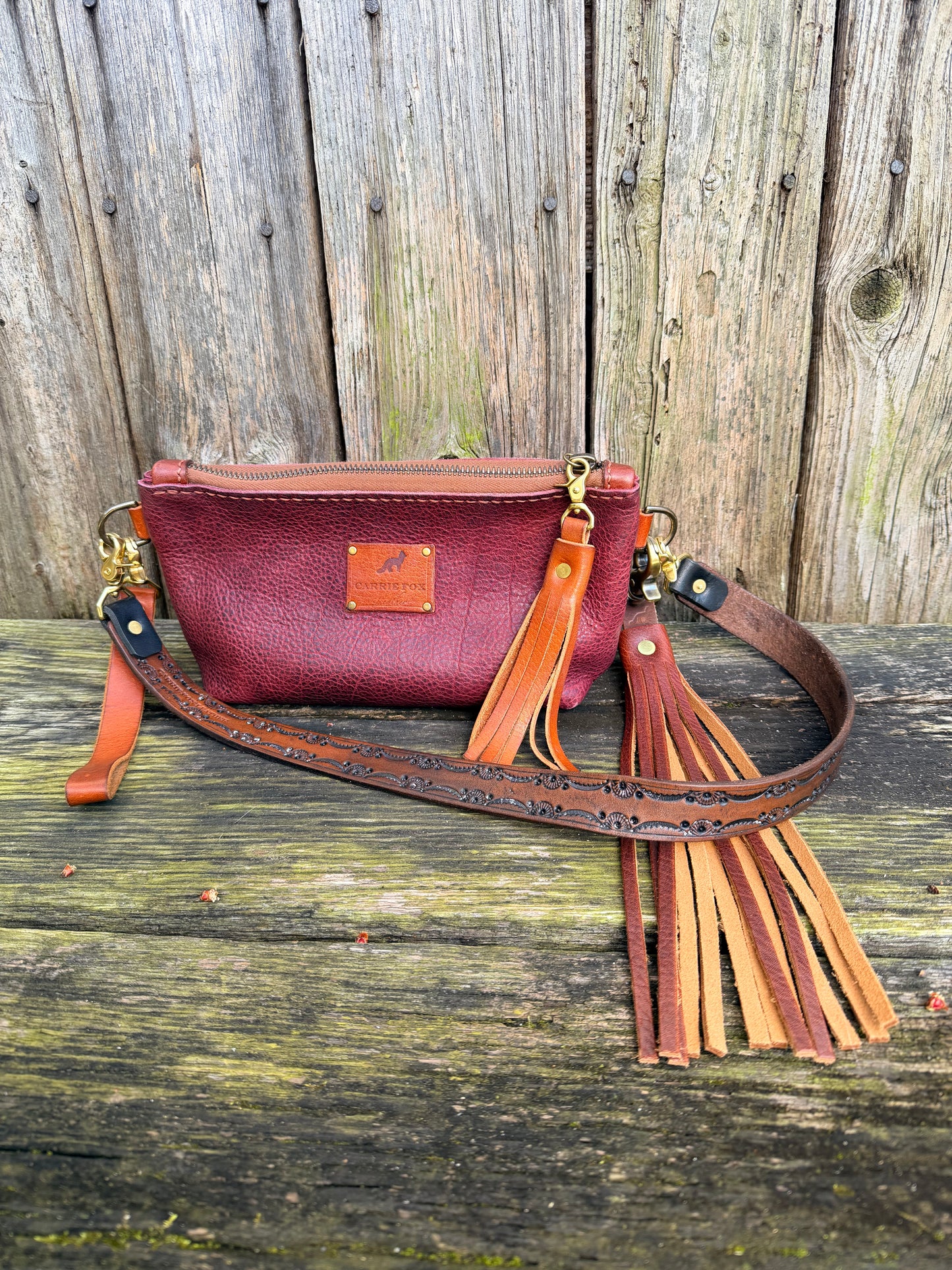 Cody Hand-Tooled Leather Shoulder Strap in Antique Brown 28”L