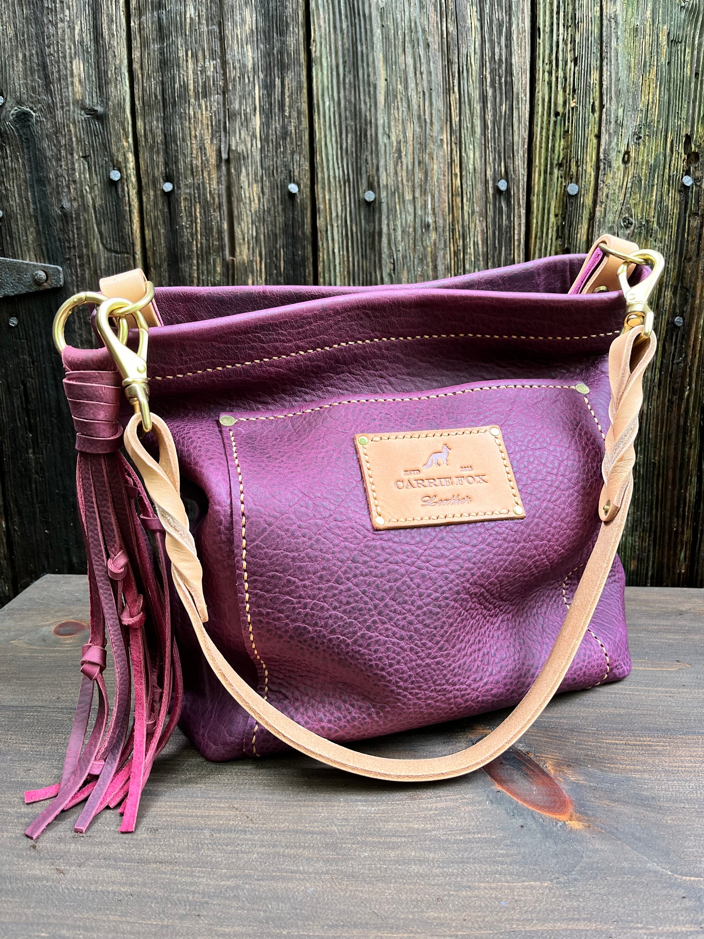 Carrie Pocket Hobo in Grape Bison