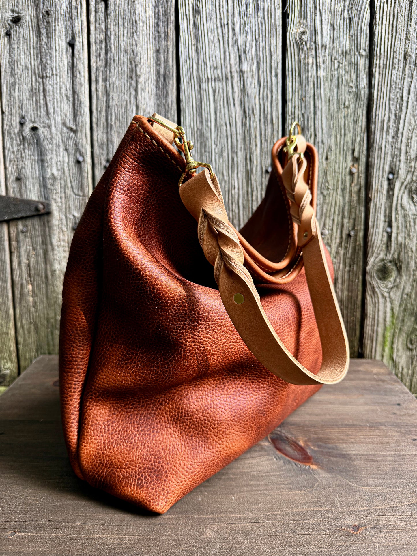 Rodeo Large Bucket in Hot Coals with Horween Braided Strap