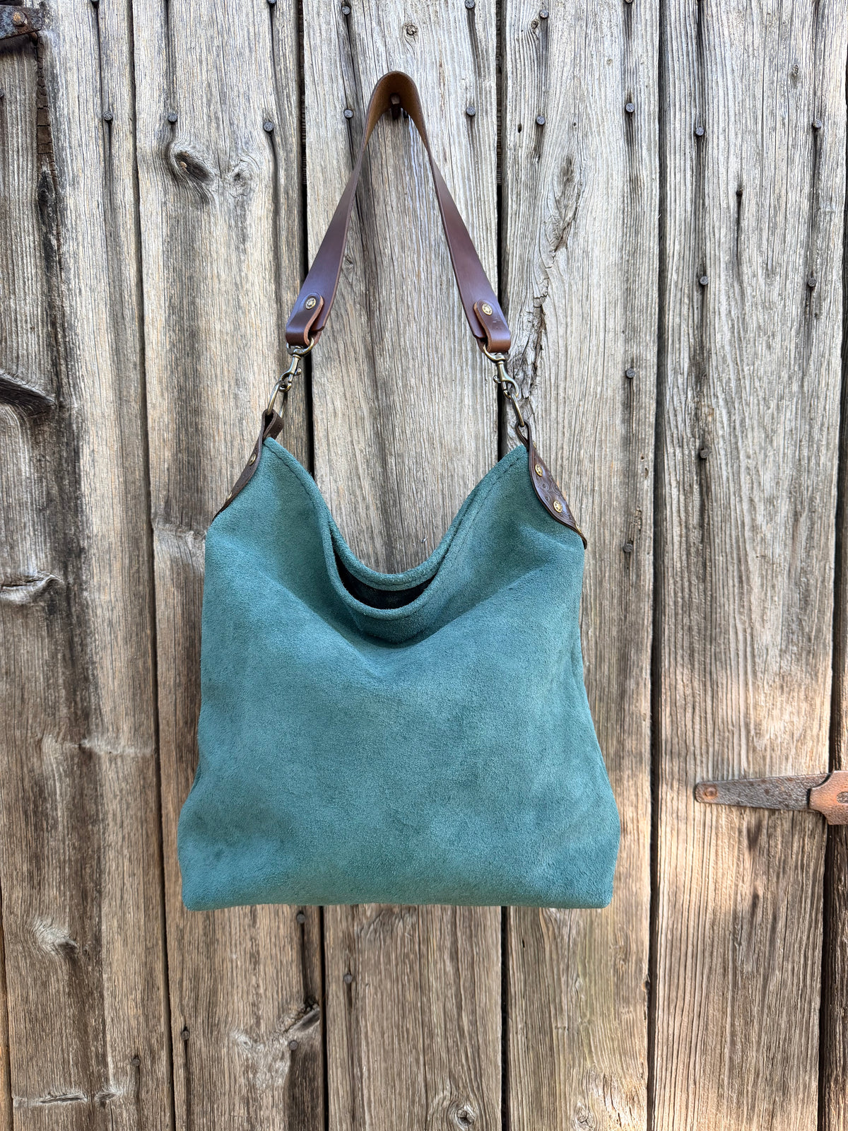 Willy Bucket in Blue Spruce Rough-Out with Short Guitar Strap