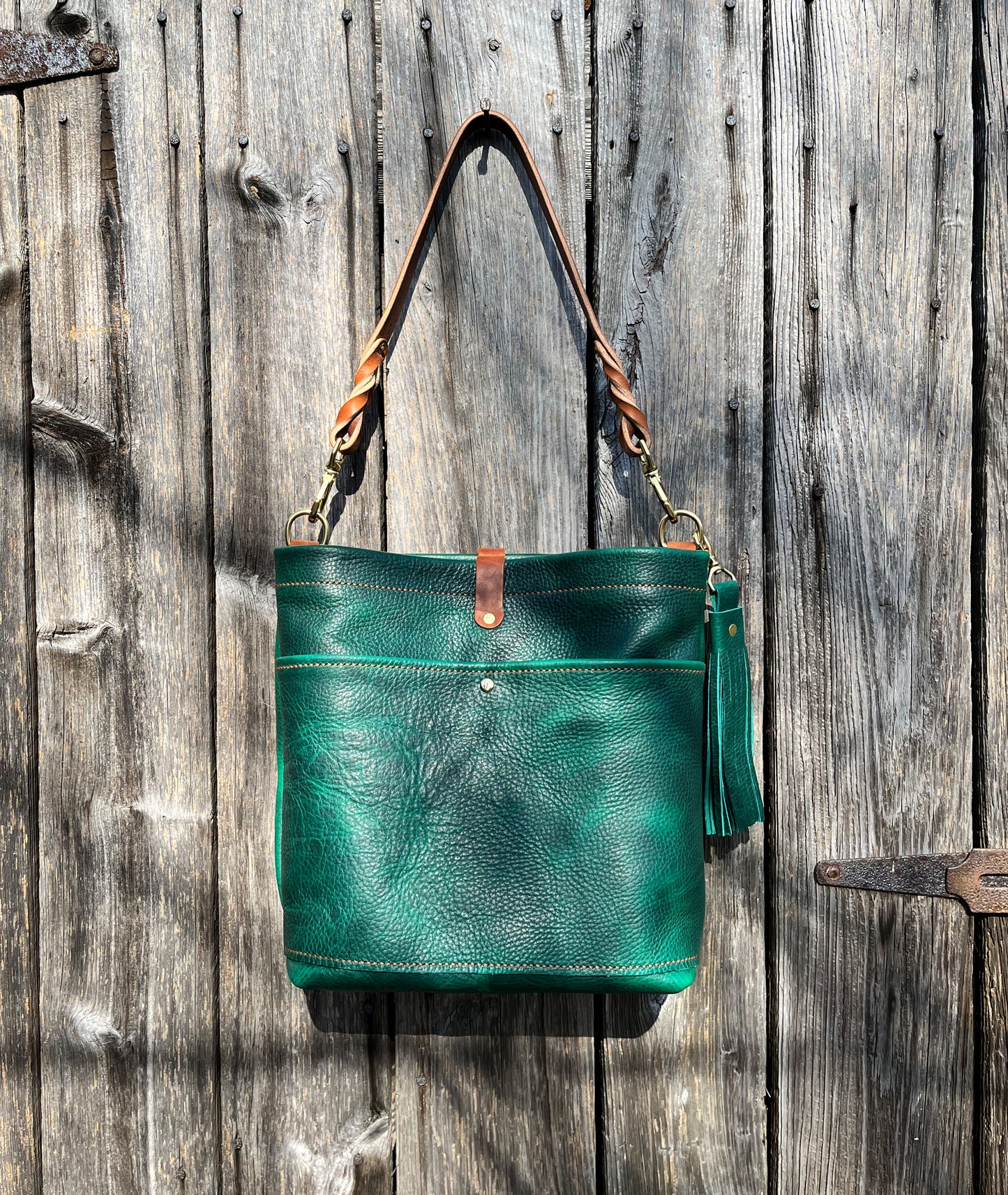 Carrie Panel Pocket Hobo in Emerald Cowhide