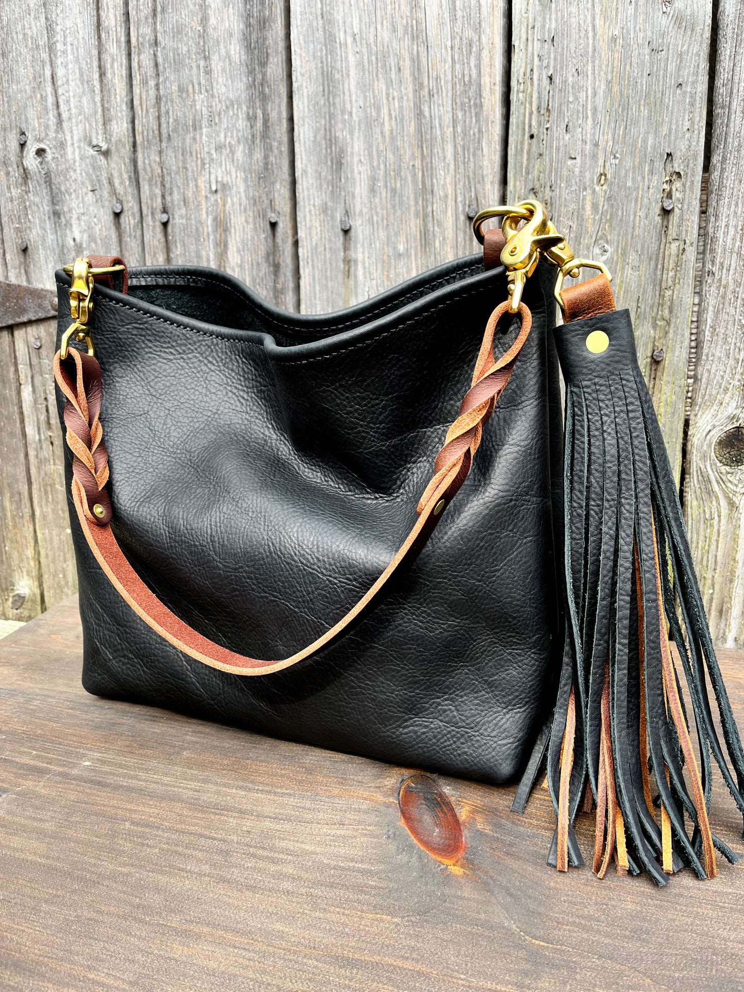 Mimi Slouch Bag in Black Kodiak with Leather Tassel