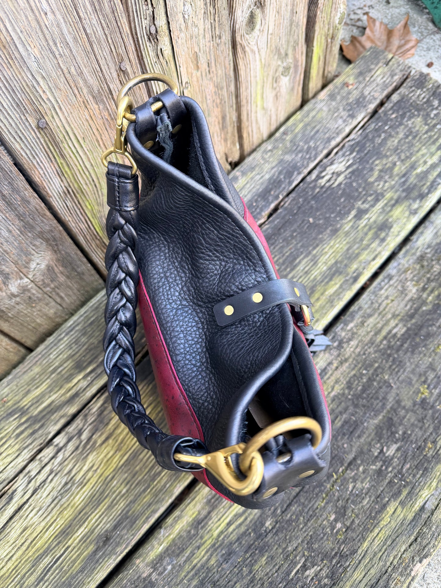 Custom Black Leather Throwover Tassel Closure for Karen