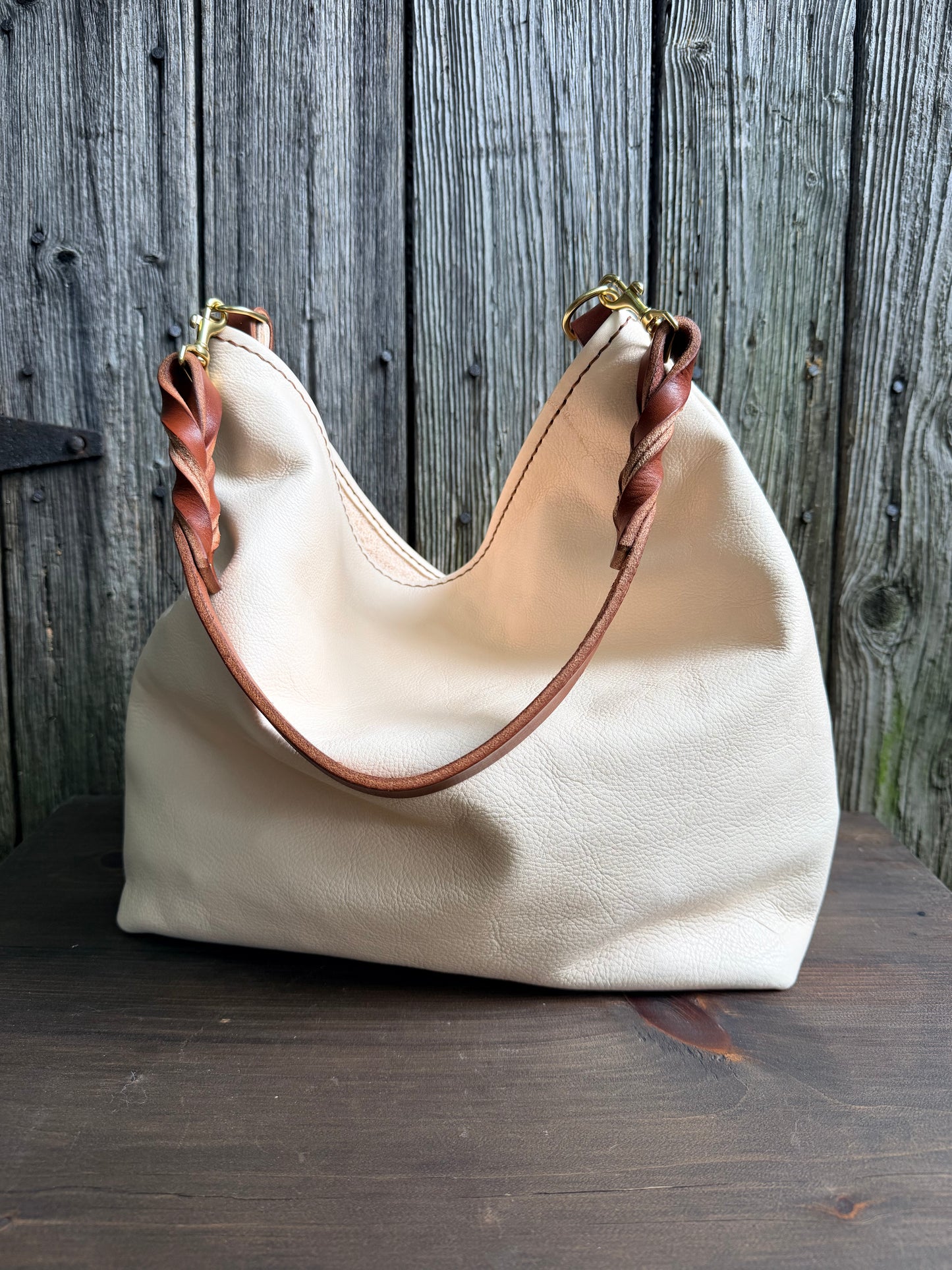 Rodeo Large Bucket in Milled Natural Veg Tan with Braided Strap