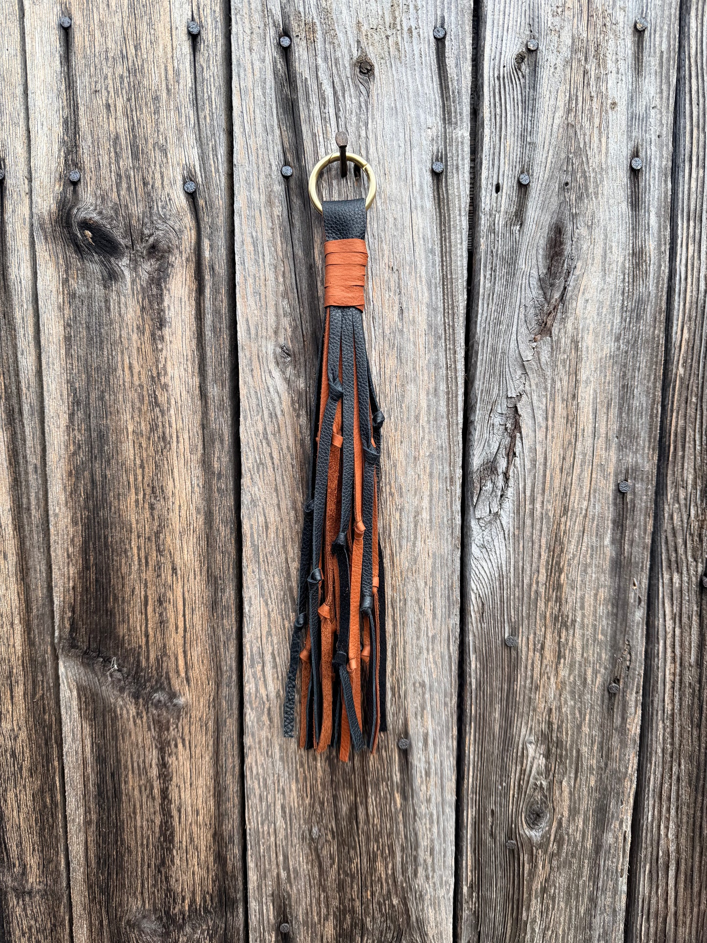 Knotted Leather Tassel in Black & Brandy 15”