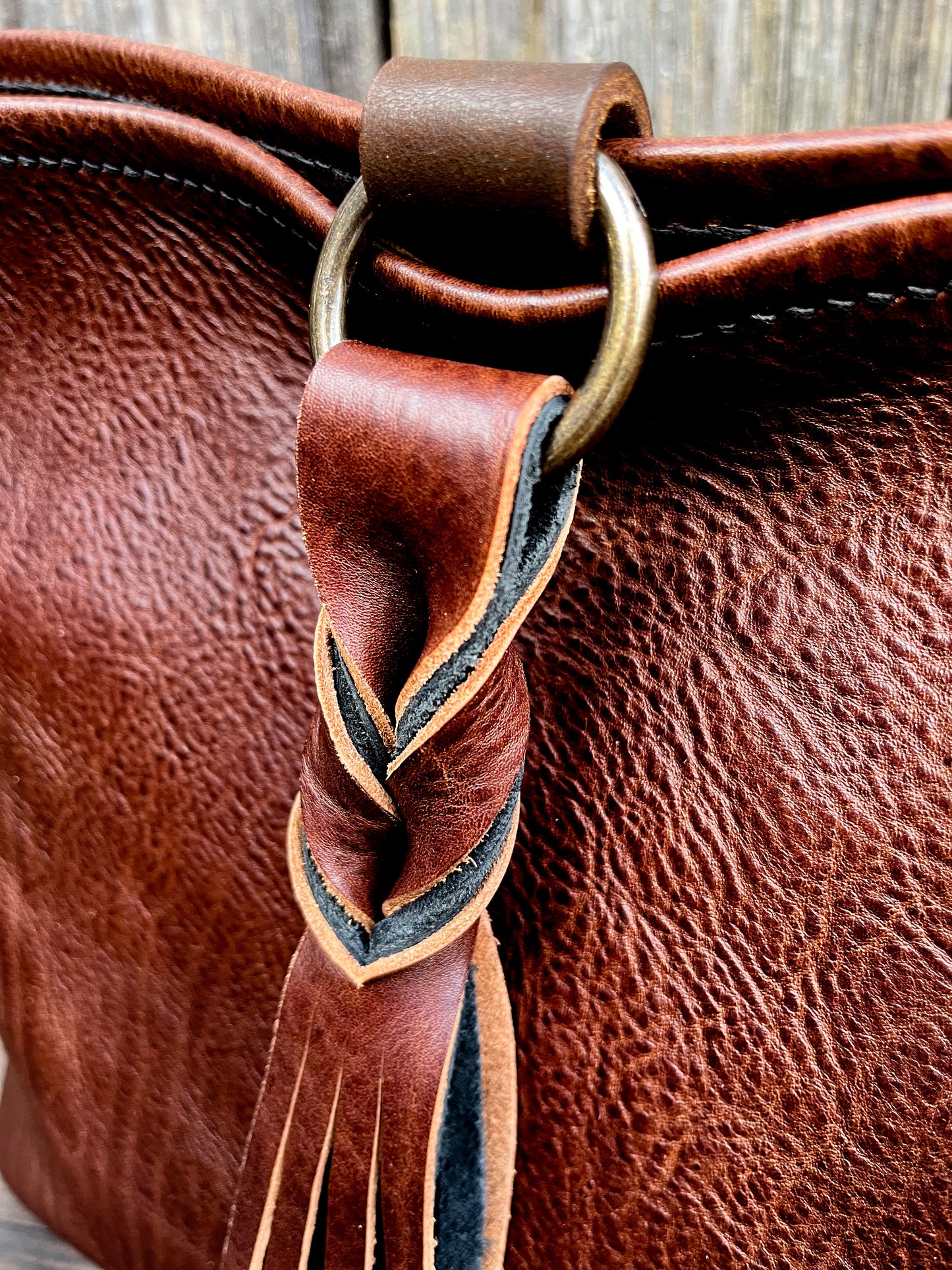 Mimi Slouch Bag in Rustic Dark Brown Leather with Braided Throwover Tassel