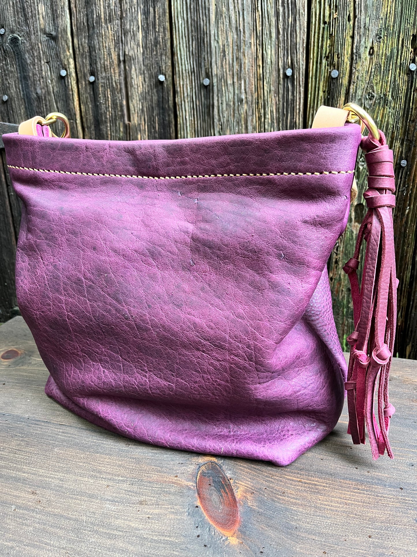 Carrie Pocket Hobo in Grape Bison