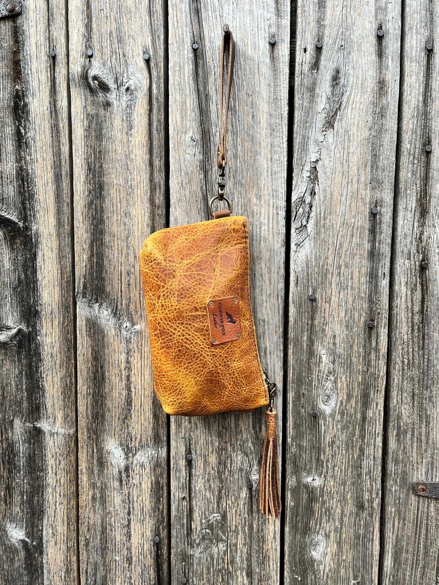 Pipsqueak Wristlet/Crossbody in Peanut Bison with Dark Brown Leather Accents