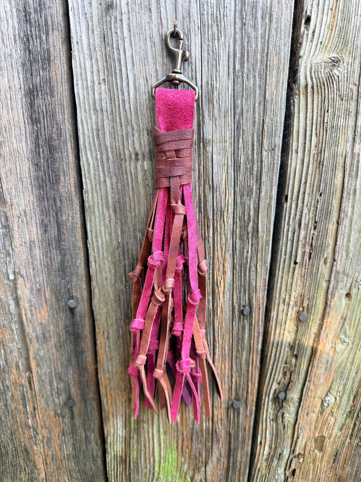 Knotted Leather Tassel in Cranberry & Whiskey 12”