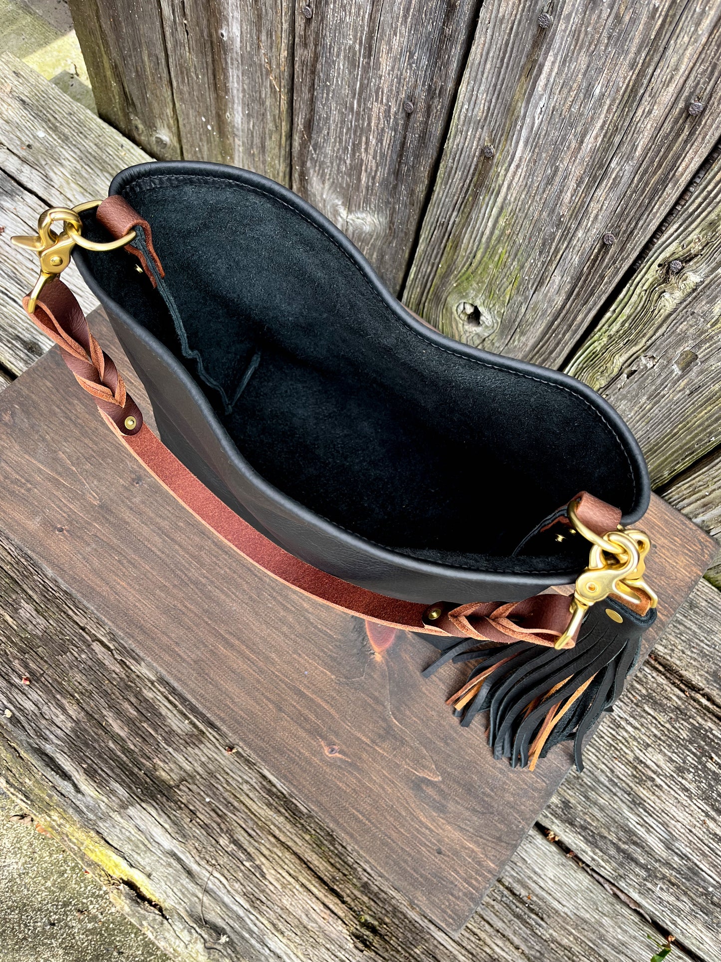 Mimi Slouch Bag in Black Kodiak with Leather Tassel