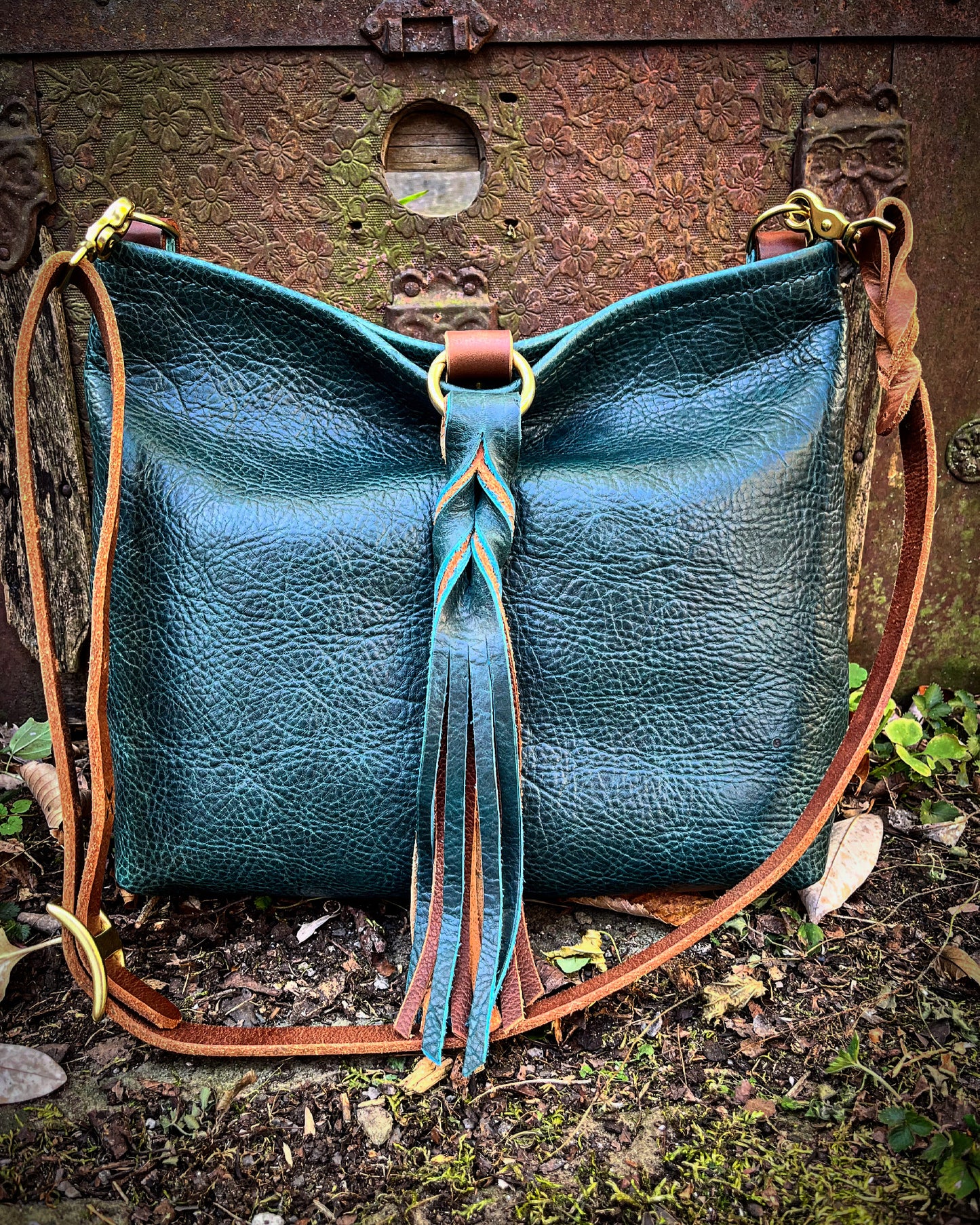 Mimi Slouch Bag in Blue Spruce with Braided Throwover Leather Tassel