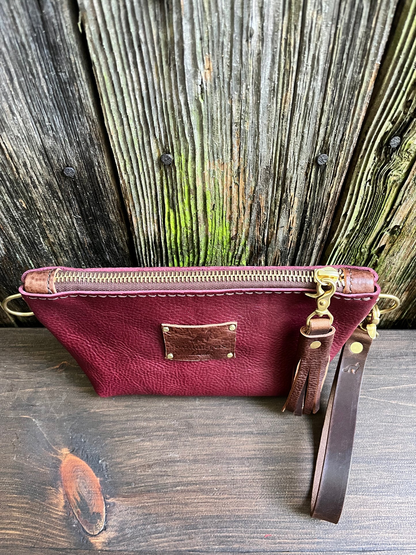 Pipsqueak Wristlet/Crossbody in Bordeaux Italian Veg Tan with Dark Brown Leather Accents