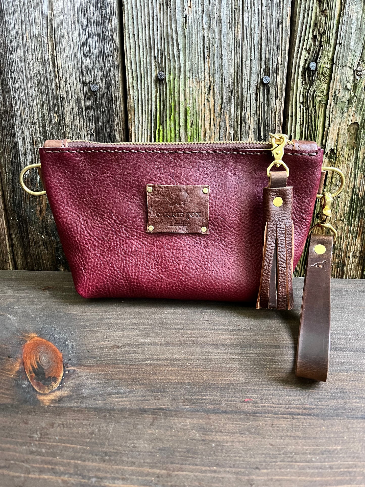 Pipsqueak Wristlet/Crossbody in Bordeaux Italian Veg Tan with Dark Brown Leather Accents