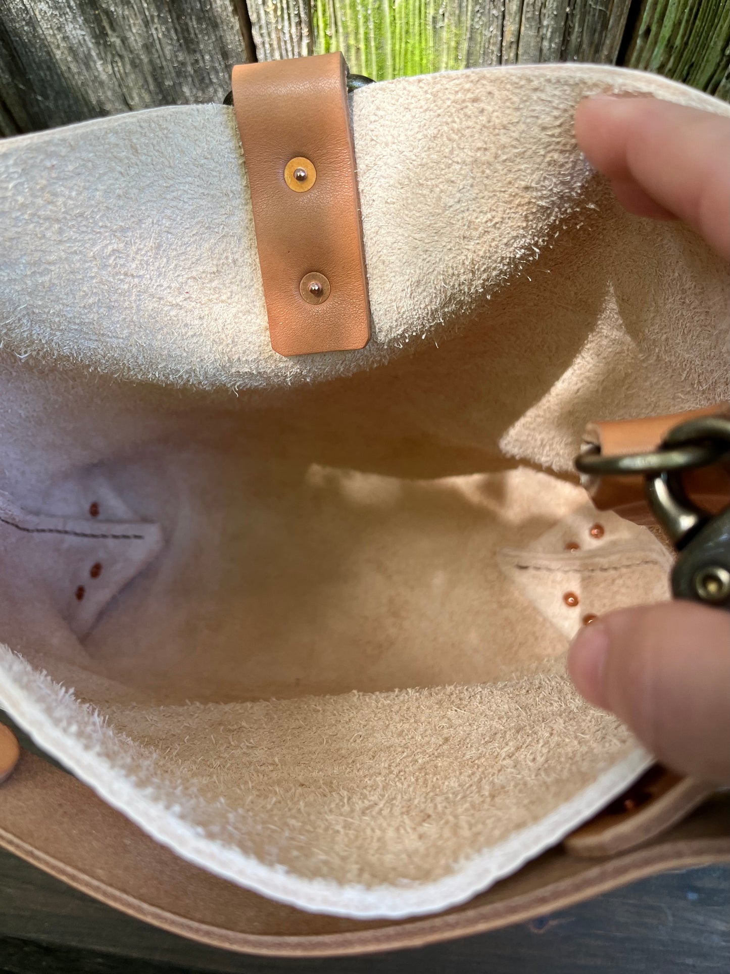 Barcelona Mini Bucket in Vanilla Milled Veg Tan with Horween Essex Handle & Fox Tag Tassel