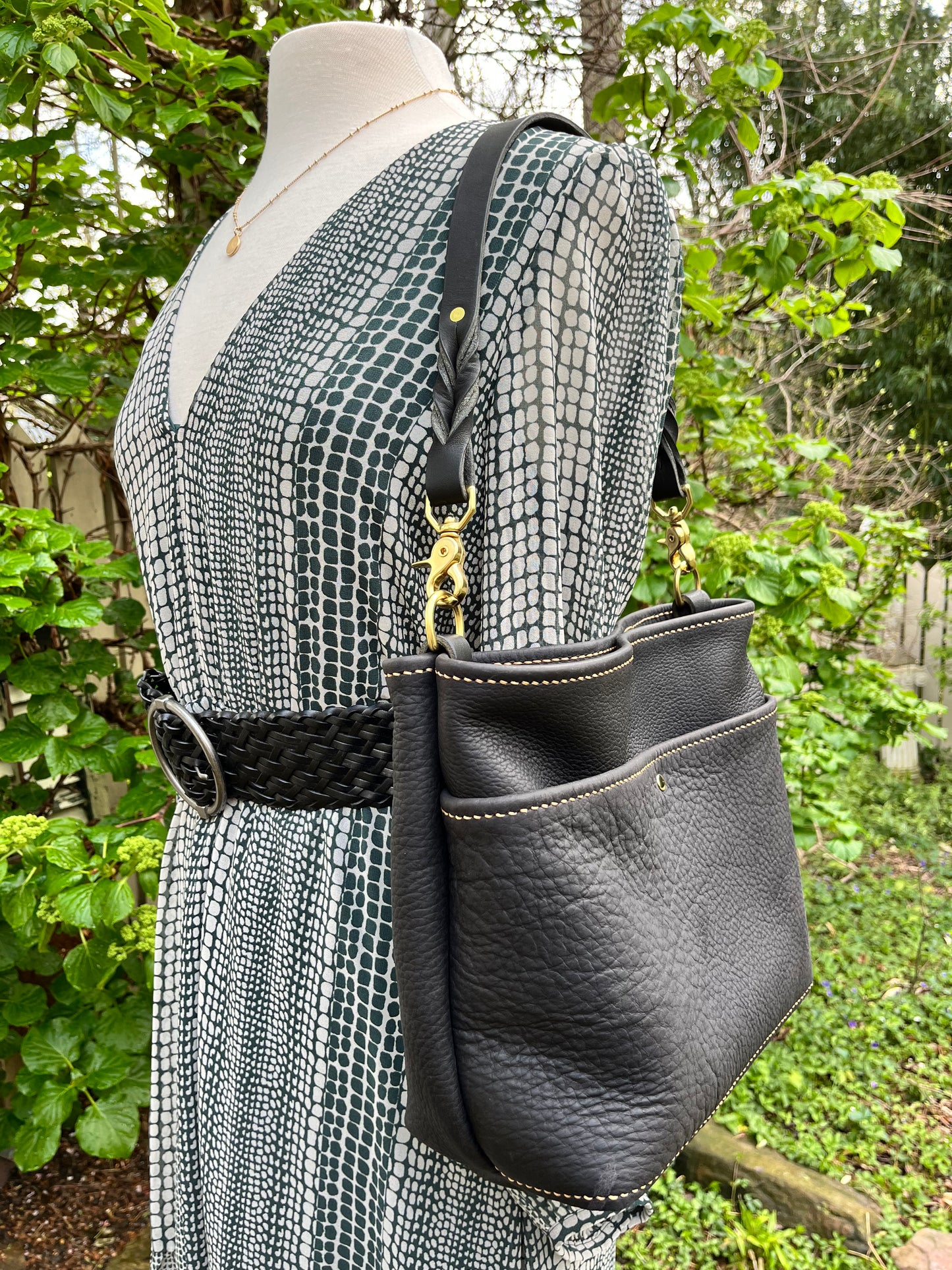 Emma Shoulder Bag in Classic Black Distressed Bison