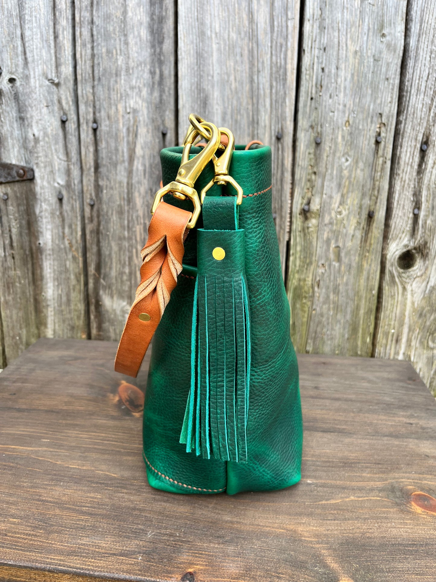 Carrie Panel Pocket Hobo in Emerald Cowhide