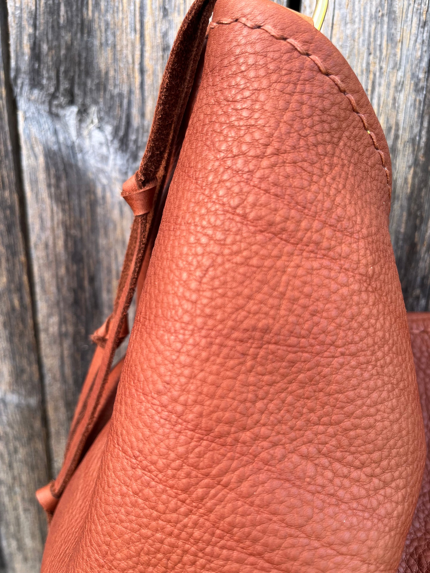 Mimi Slouch Bag in Brandy Naked Cow with Leather Tassel Accents