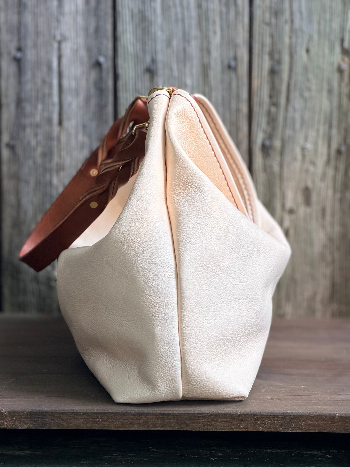 Rodeo Large Bucket in Milled Natural Veg Tan with Braided Strap
