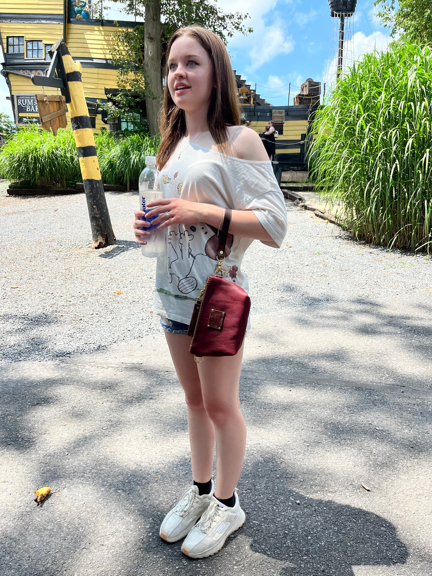 Pipsqueak Wristlet/Crossbody in Bordeaux Italian Veg Tan with Dark Brown Leather Accents