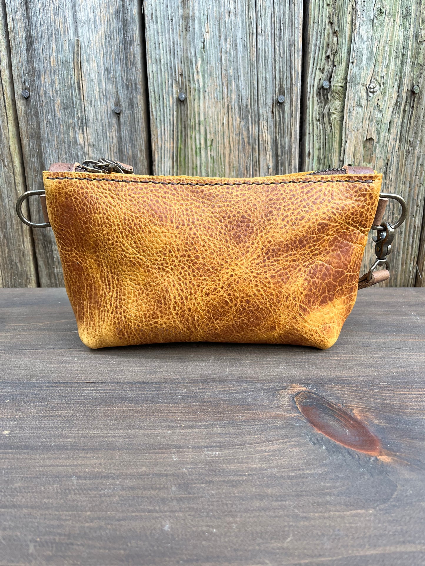 Pipsqueak Wristlet/Crossbody in Peanut Bison with Dark Brown Leather Accents