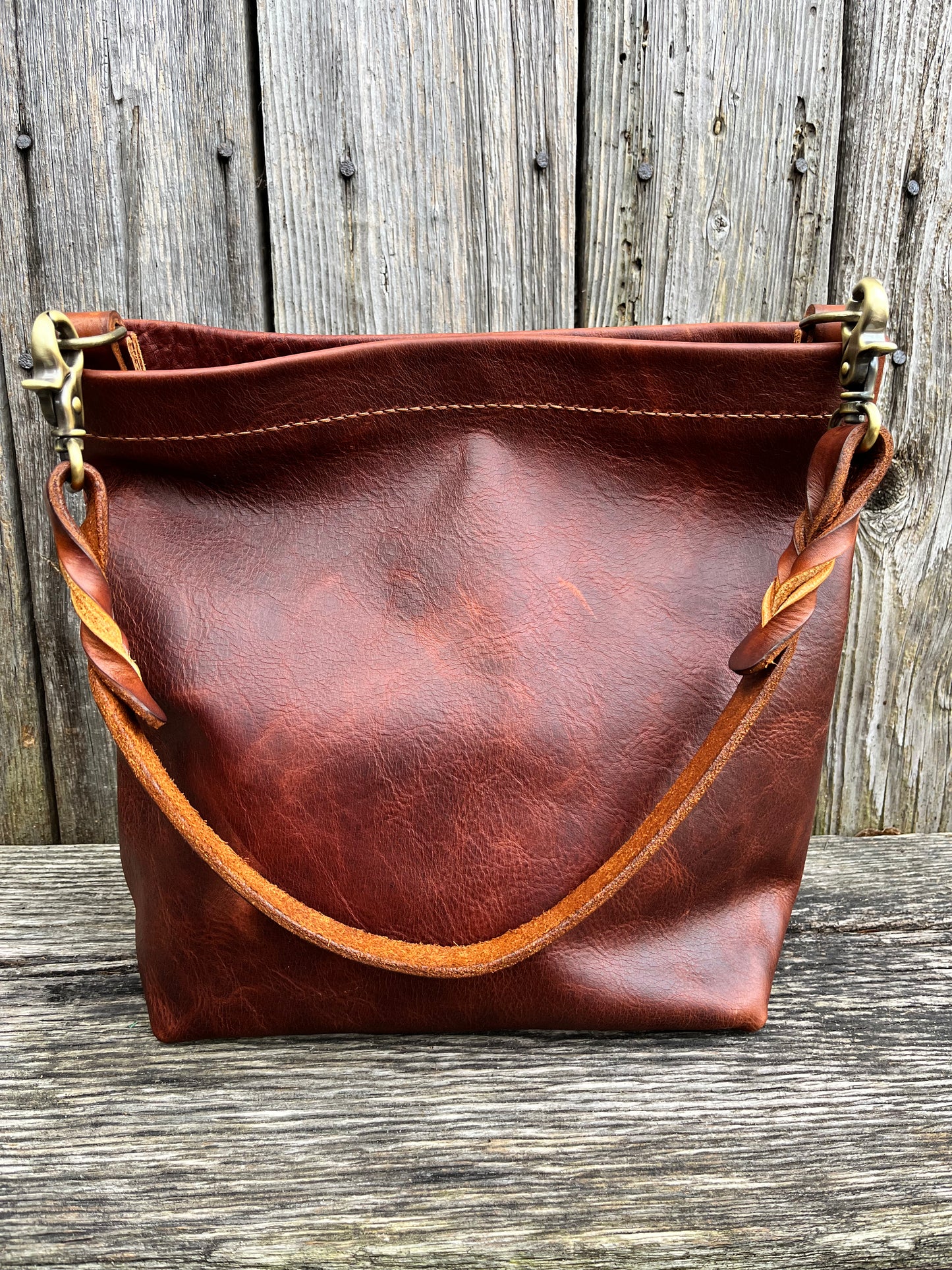 Carrie Hobo in Nutmeg Cowhide with Braided Leather Strap