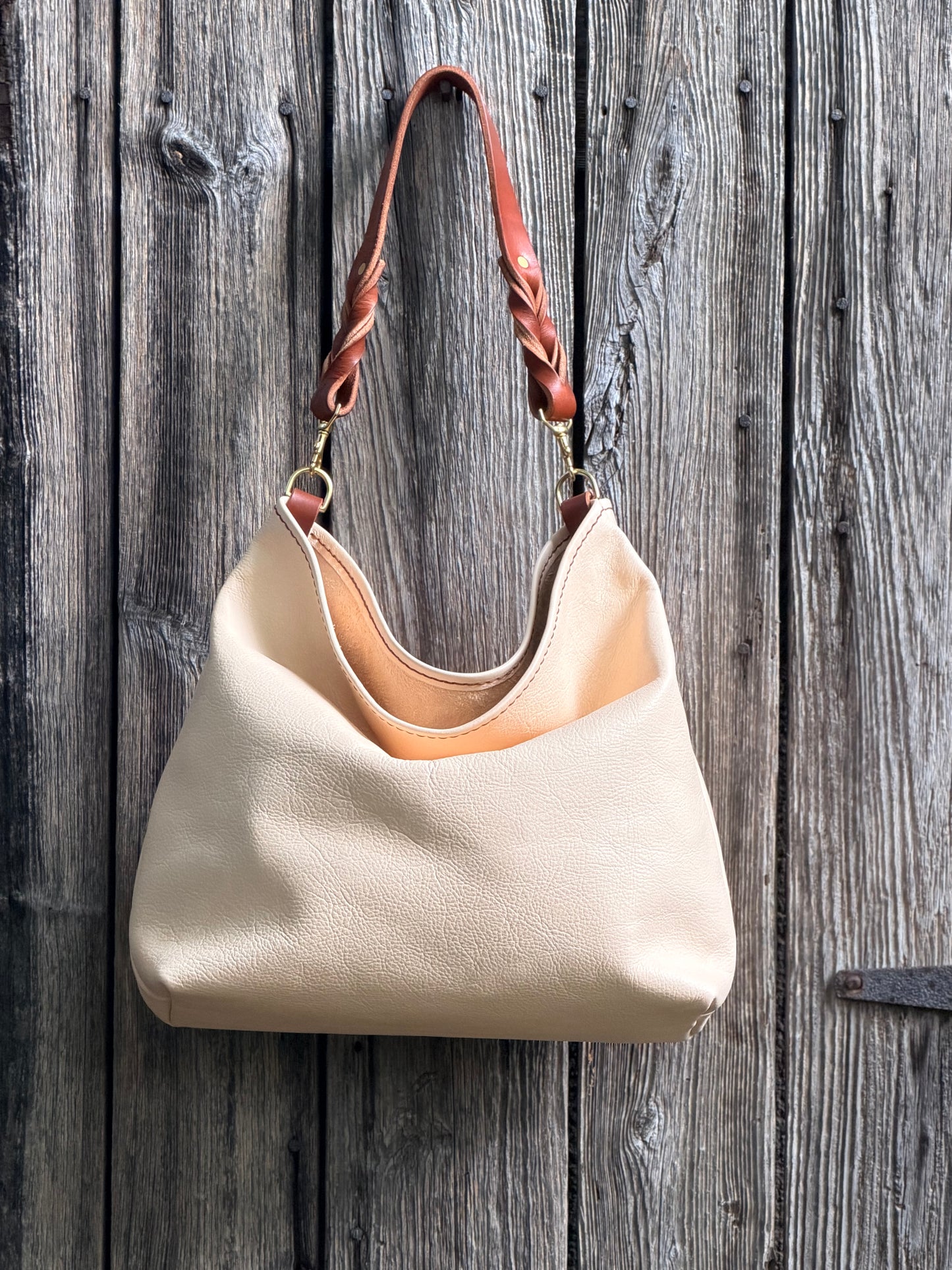 Rodeo Large Bucket in Milled Natural Veg Tan with Braided Strap