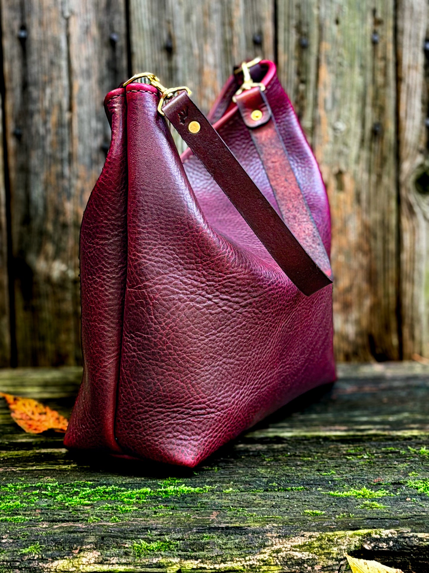 Rodeo Large Bucket in Oxblood Leather with Horween Dark Brown Strap