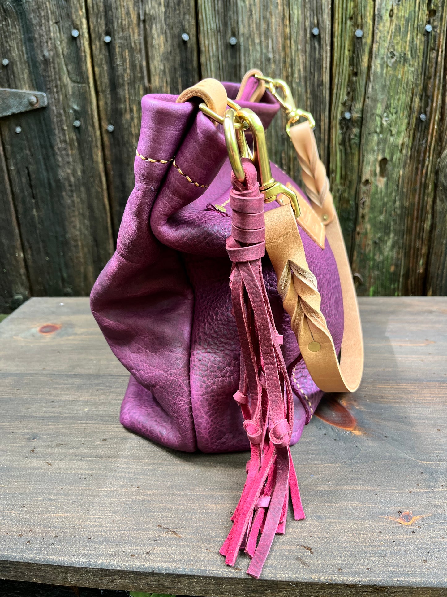 Carrie Pocket Hobo in Grape Bison