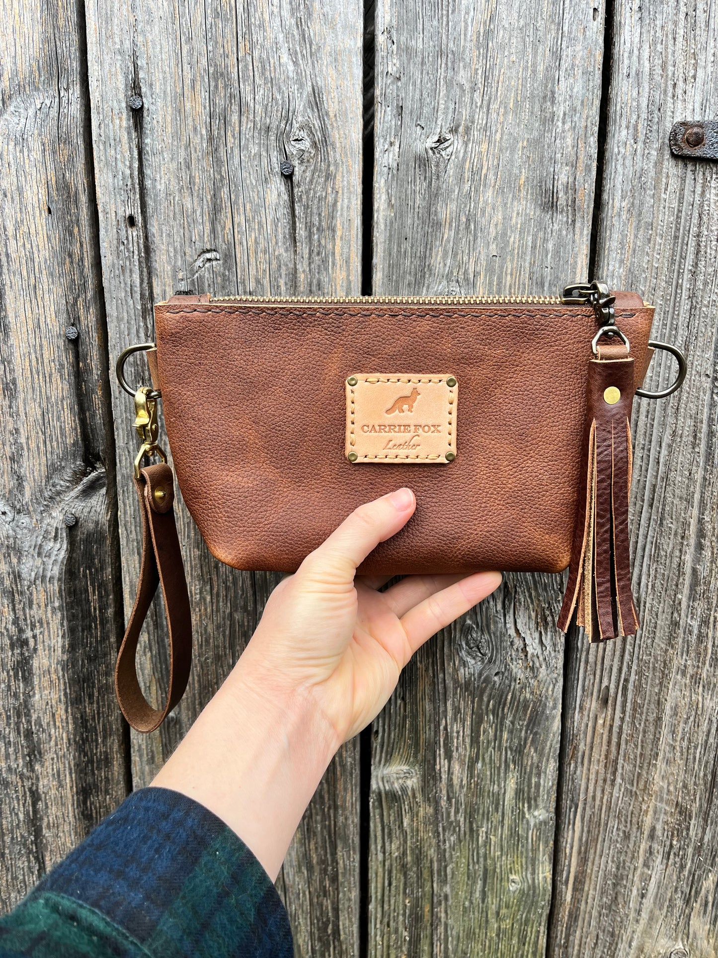 Pipsqueak Wristlet/Crossbody in Maverick Cowhide with Dark Brown Leather Accents