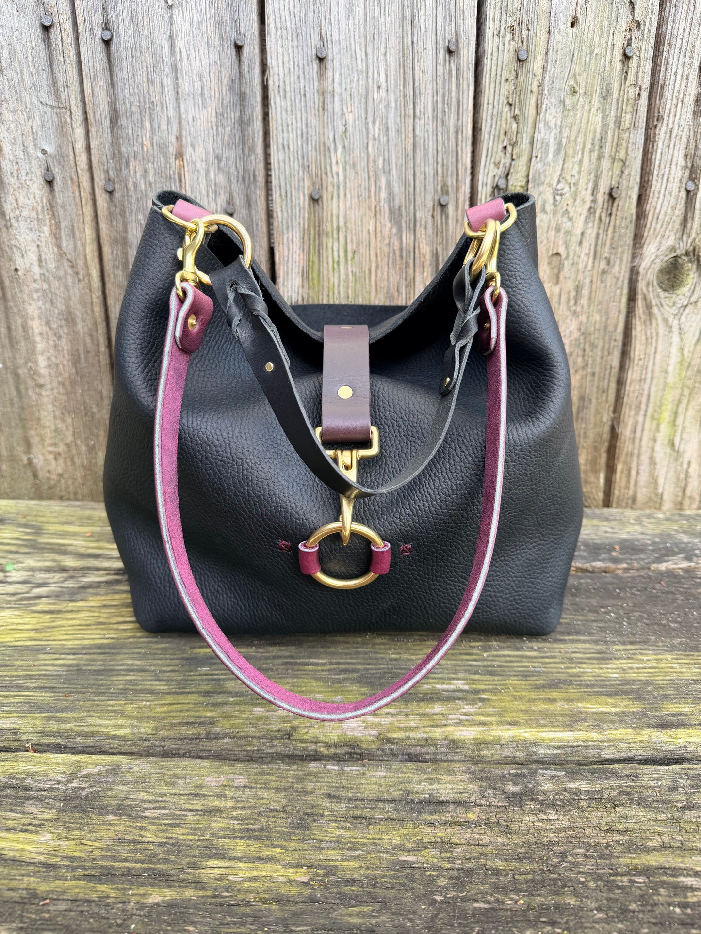 SoHo Handbag in Horween Black Leather with Deep Plum Accents - CUSTOM for Vanessa