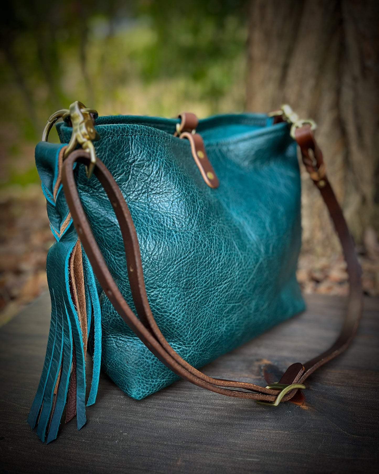 Mimi Slouch Bag in Blue Spruce with Trigger Snap Closure