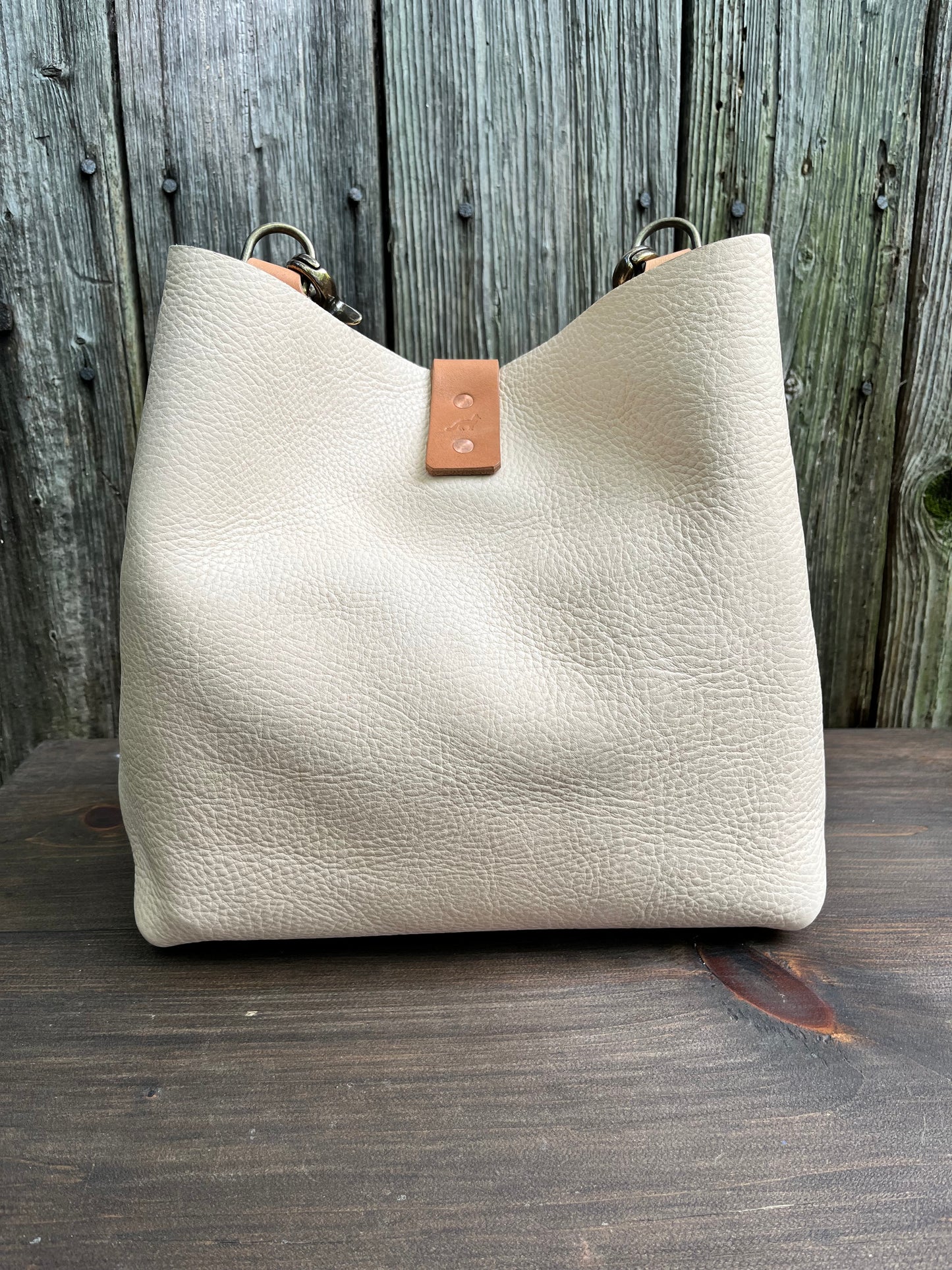 Barcelona Mini Bucket in Vanilla Milled Veg Tan with Horween Essex Handle & Fox Tag Tassel