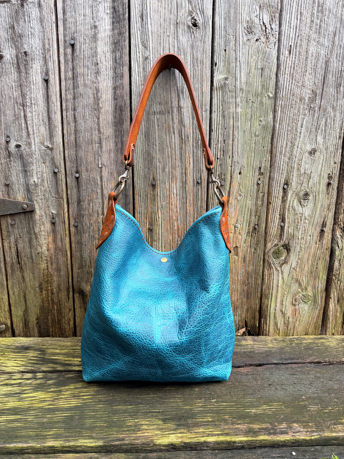 Willy Bucket in Premium Blue Bison with Guitar Strap