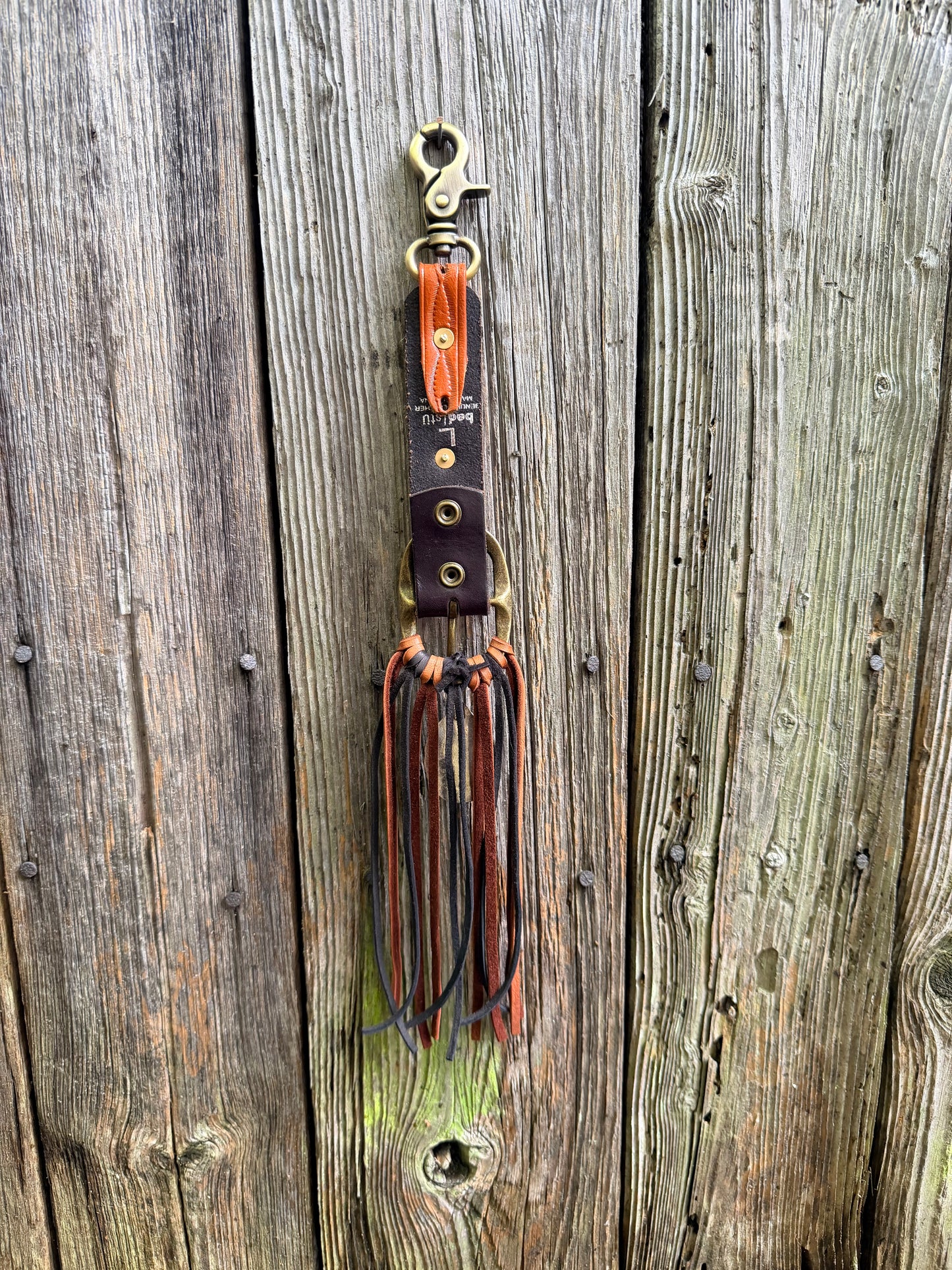 Bed Stu Boot Strap Tassel in Saddle Tan & Black Deerskin 15”L, OOAK