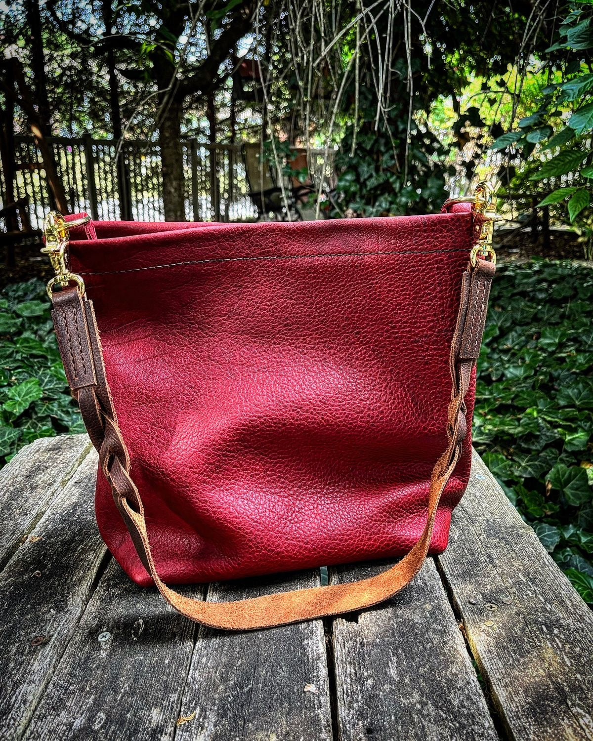 Carrie Hobo in Cherry Bison with Standard Leather Strap