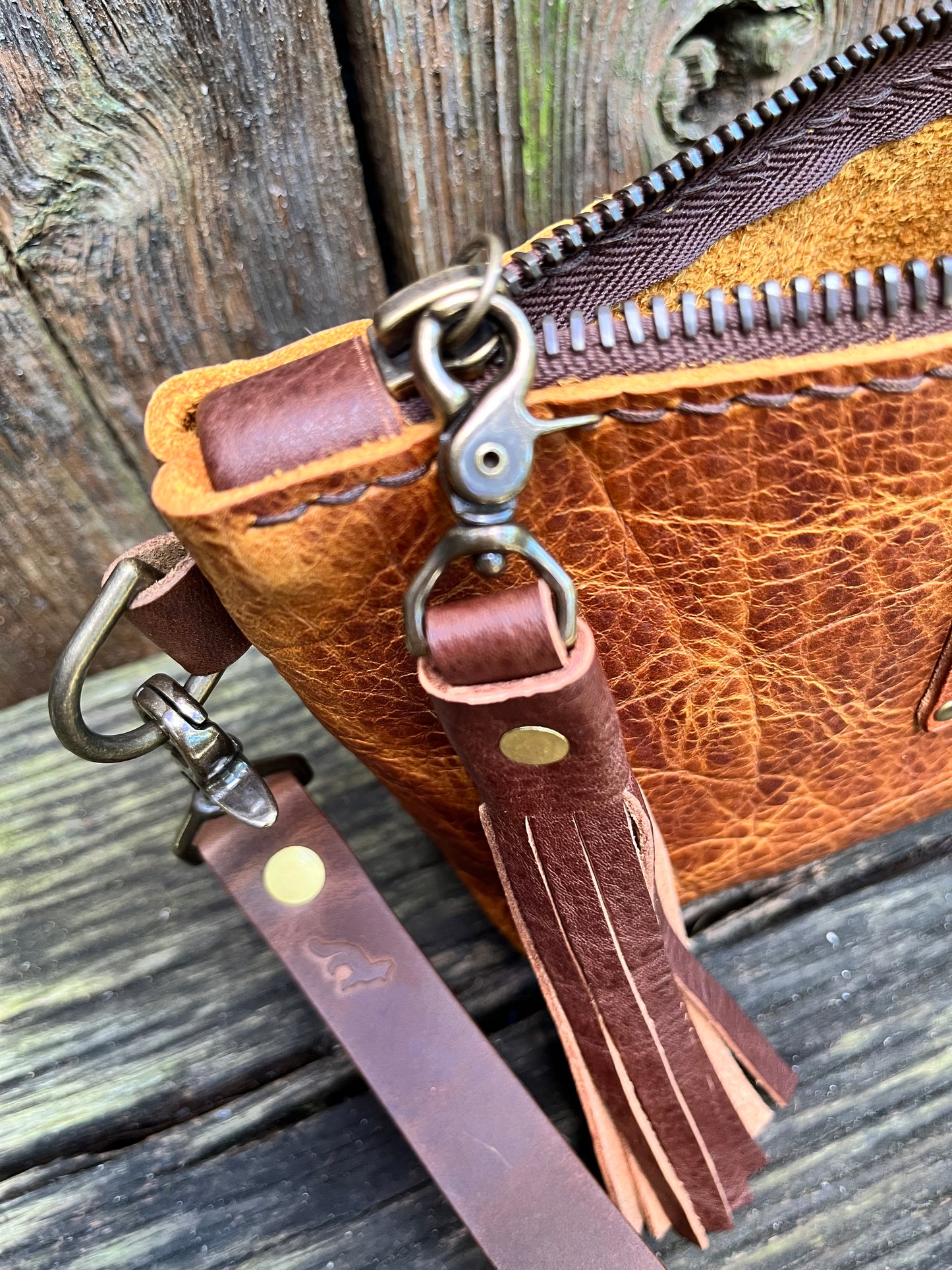 Pipsqueak Wristlet/Crossbody in Peanut Bison with Dark Brown Leather Accents