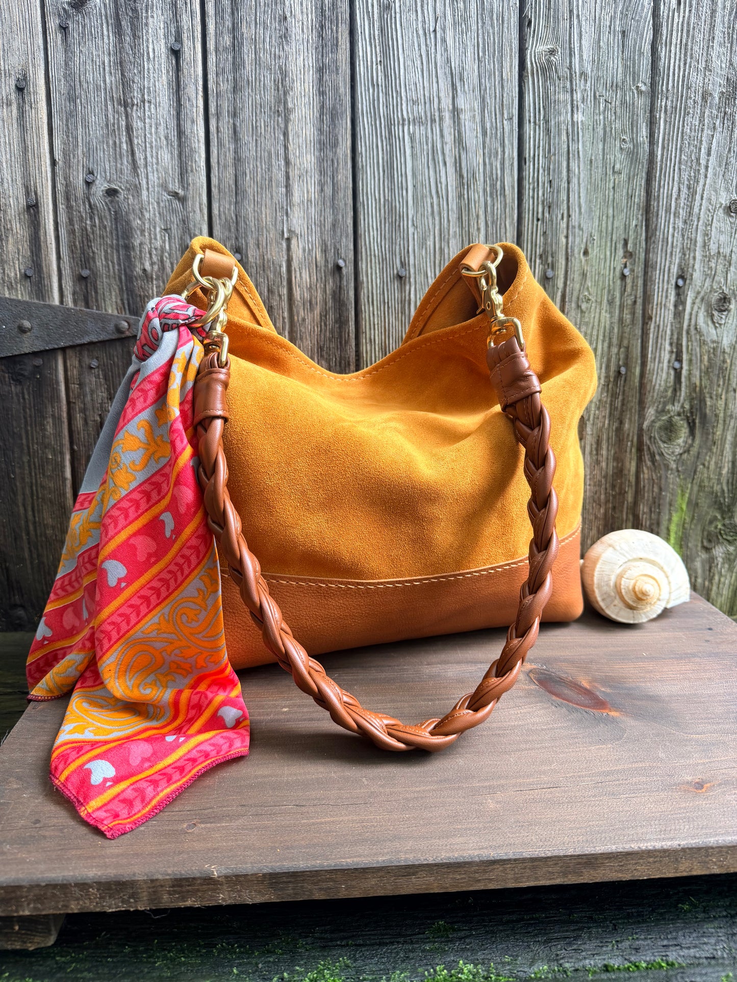 Beach Bucket in Cider Slouchy Suede with KG Braided Strap