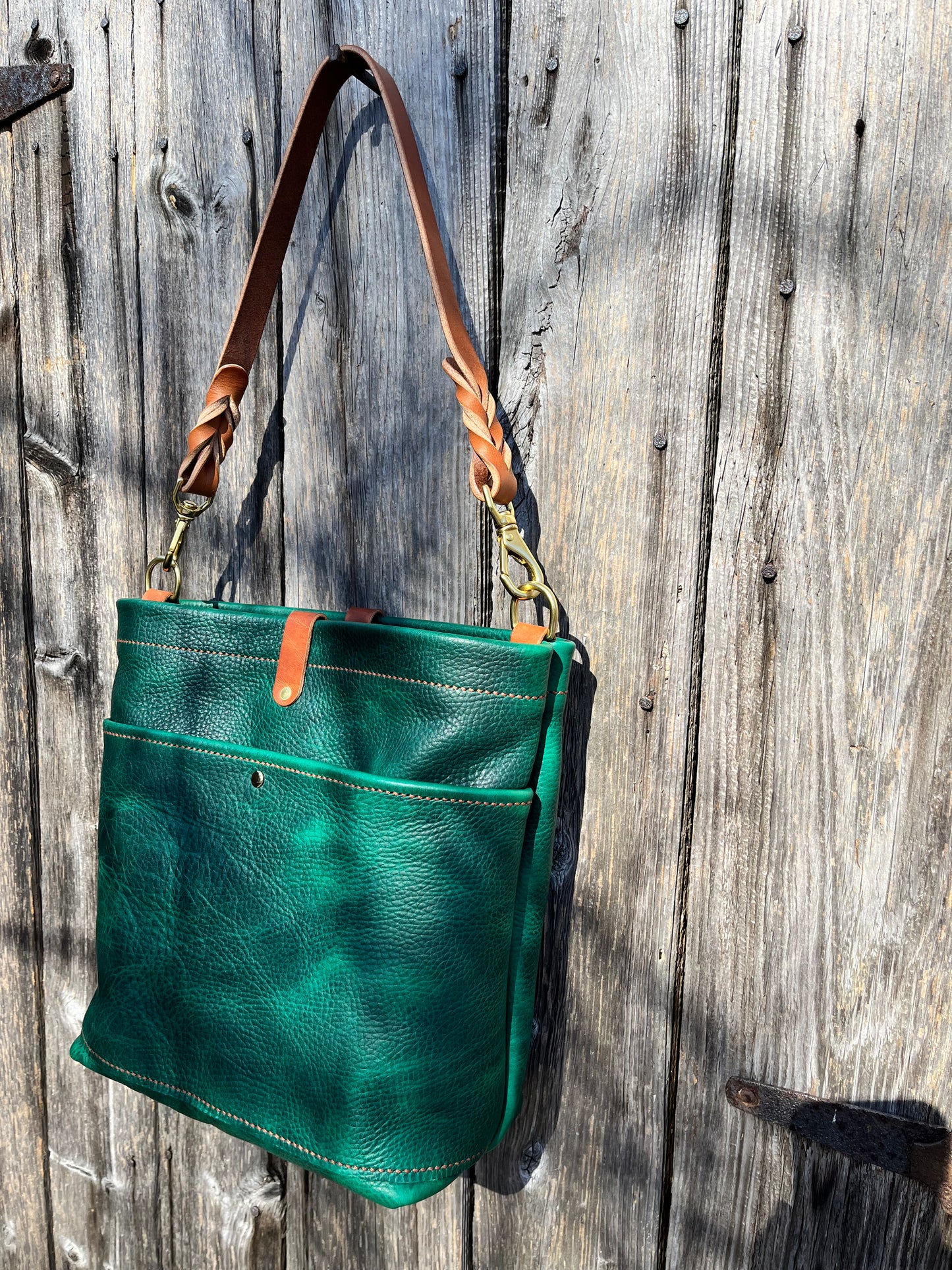 Carrie Panel Pocket Hobo in Emerald Cowhide