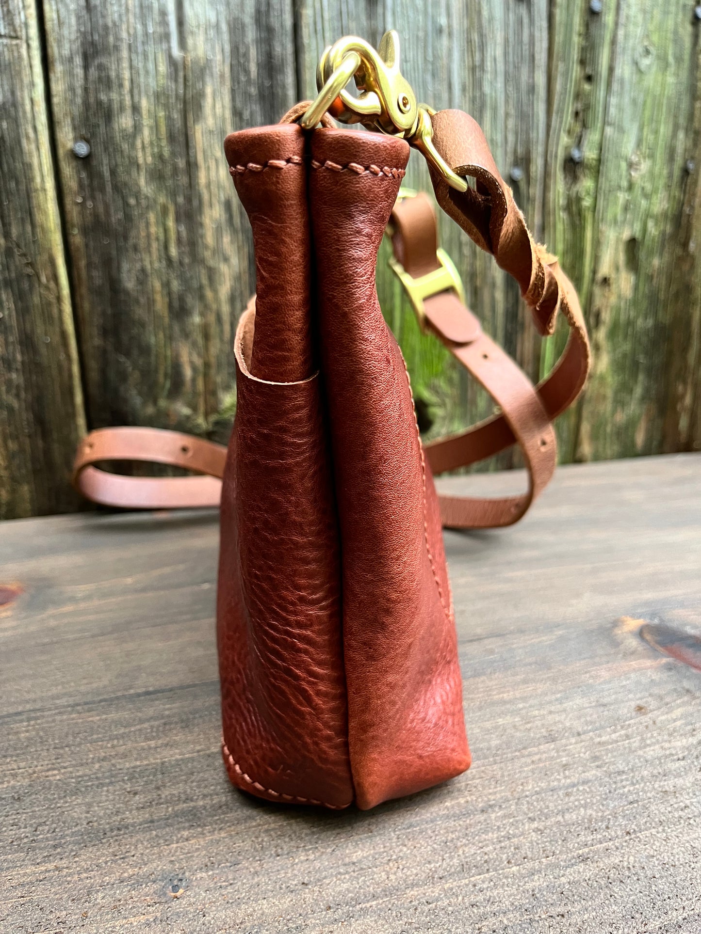 Emma Mini Crossbody in Cognac Milled Veg Tanned Leather