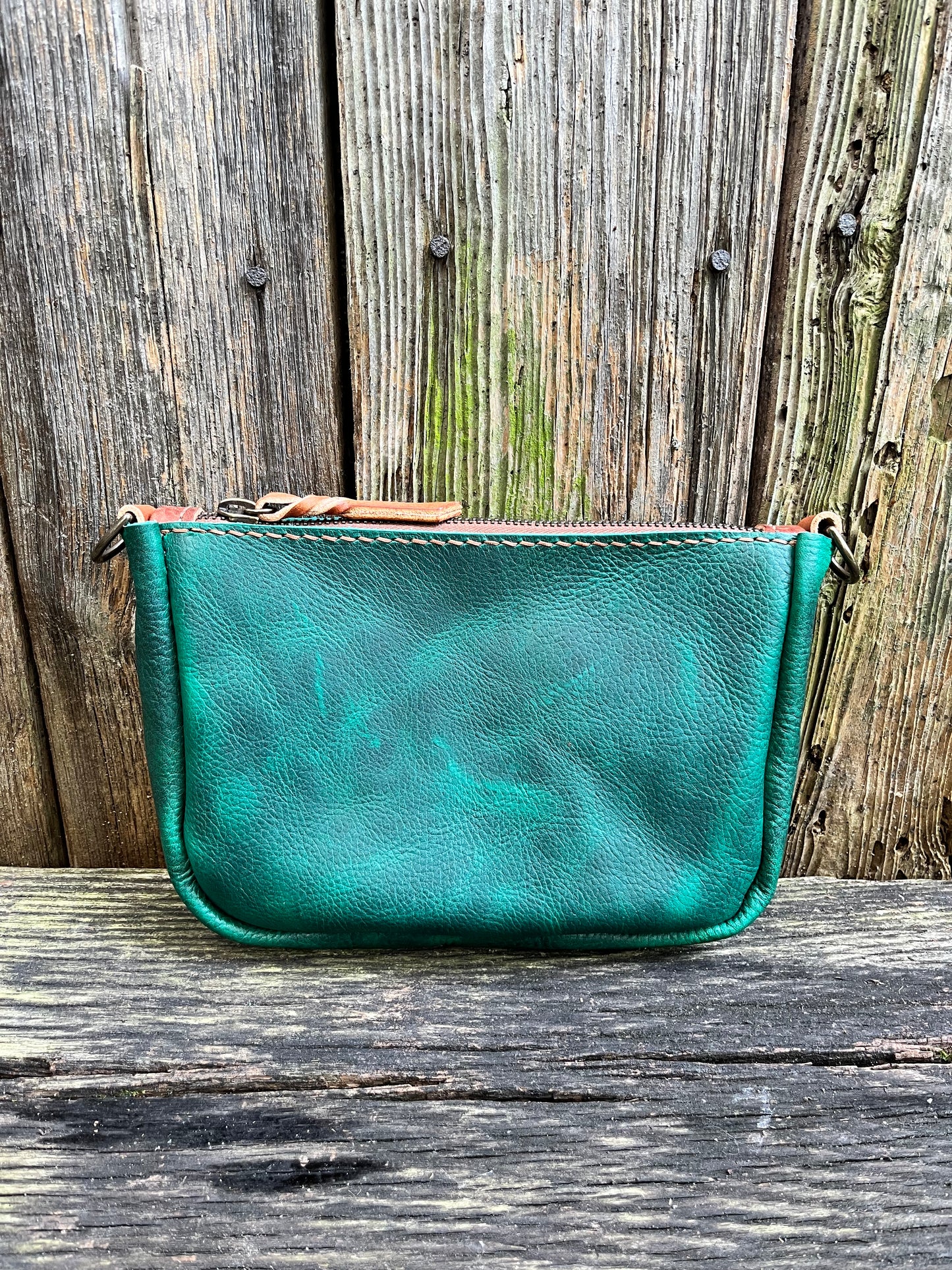 Poppy Crossbody in Emerald Cowhide with Brown Leather Accents