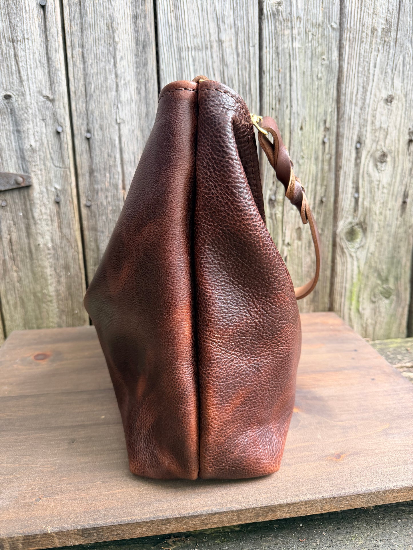 Rodeo Large Bucket in Dark Brown Bulldog with Braided Horween Strap