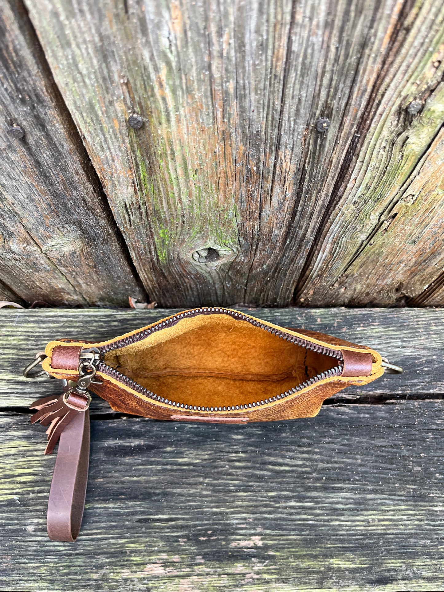 Pipsqueak Wristlet/Crossbody in Peanut Bison with Dark Brown Leather Accents